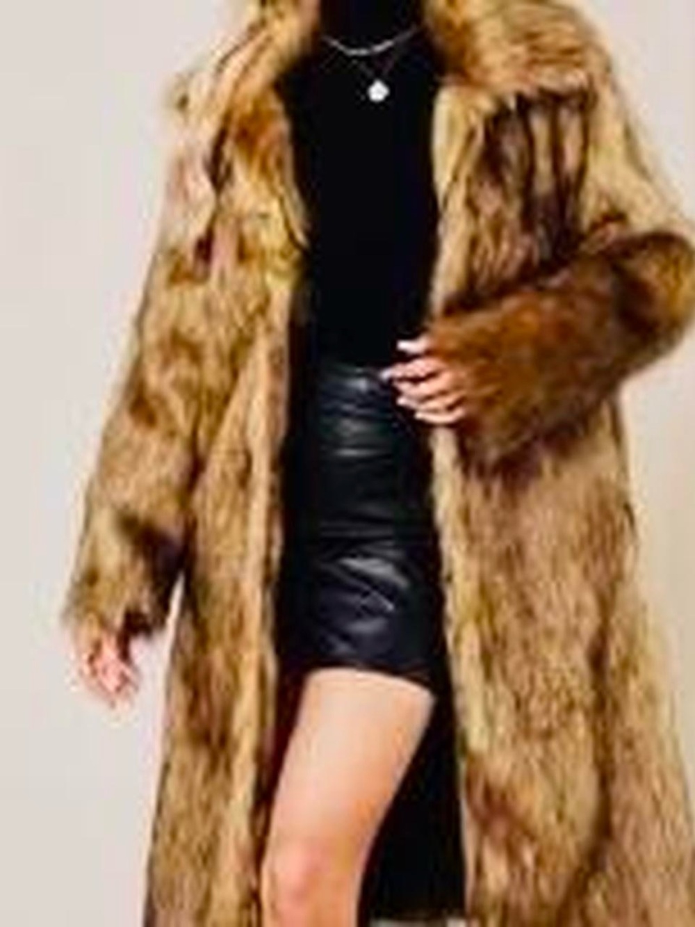 Long Faux Fur Coat in Brown
